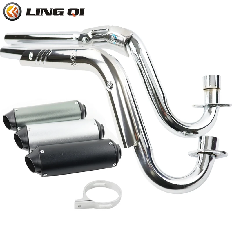 LINGQI Motorcycle Bevel Muffler Exhaust Pipe Full System Fit for Dirt Pit Bike Off Road ATV Metal Slip-on Muffler Baffle