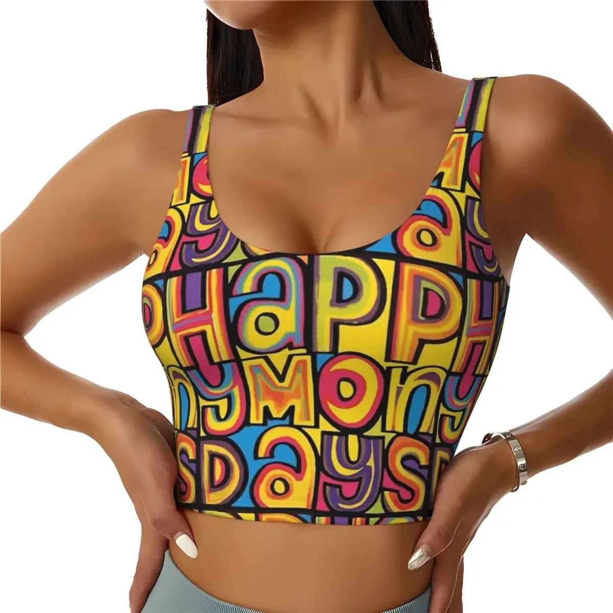 Custom Happy Mondays Women Sports Bras High Impact Vest Gym Workout Yoga Crop Tank Tops