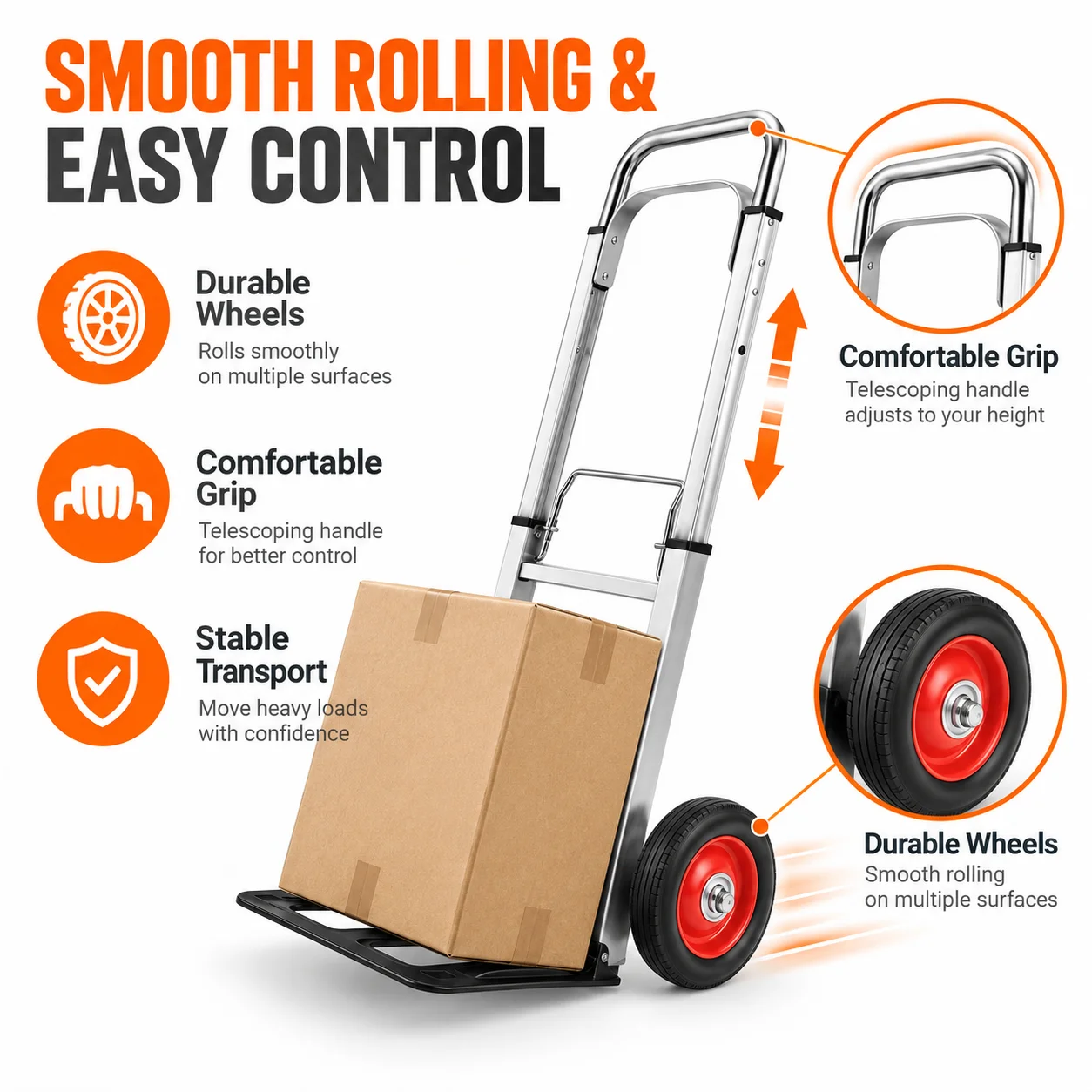 Folding Hand Truck Dolly, Lightweight Foldable Utility Cart with Wheels, Compact Luggage Trolley for Moving Warehouse Travel, 11.905 lb