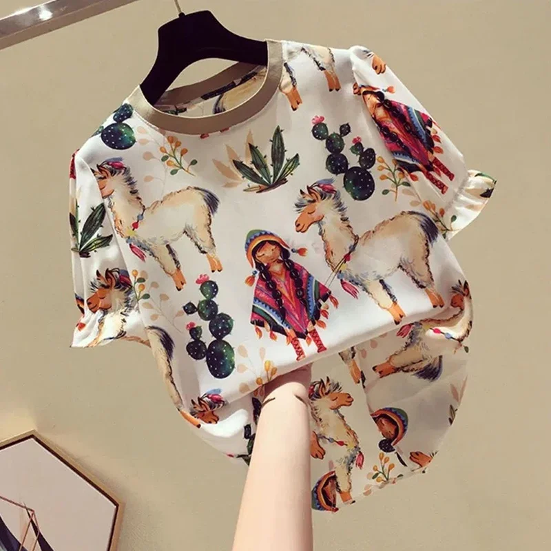 Fashion printing Tees ladies short sleeve T shirt 2023 summer casual daily Women shirts Blouses Spring Summer Tops Blusas Mujer