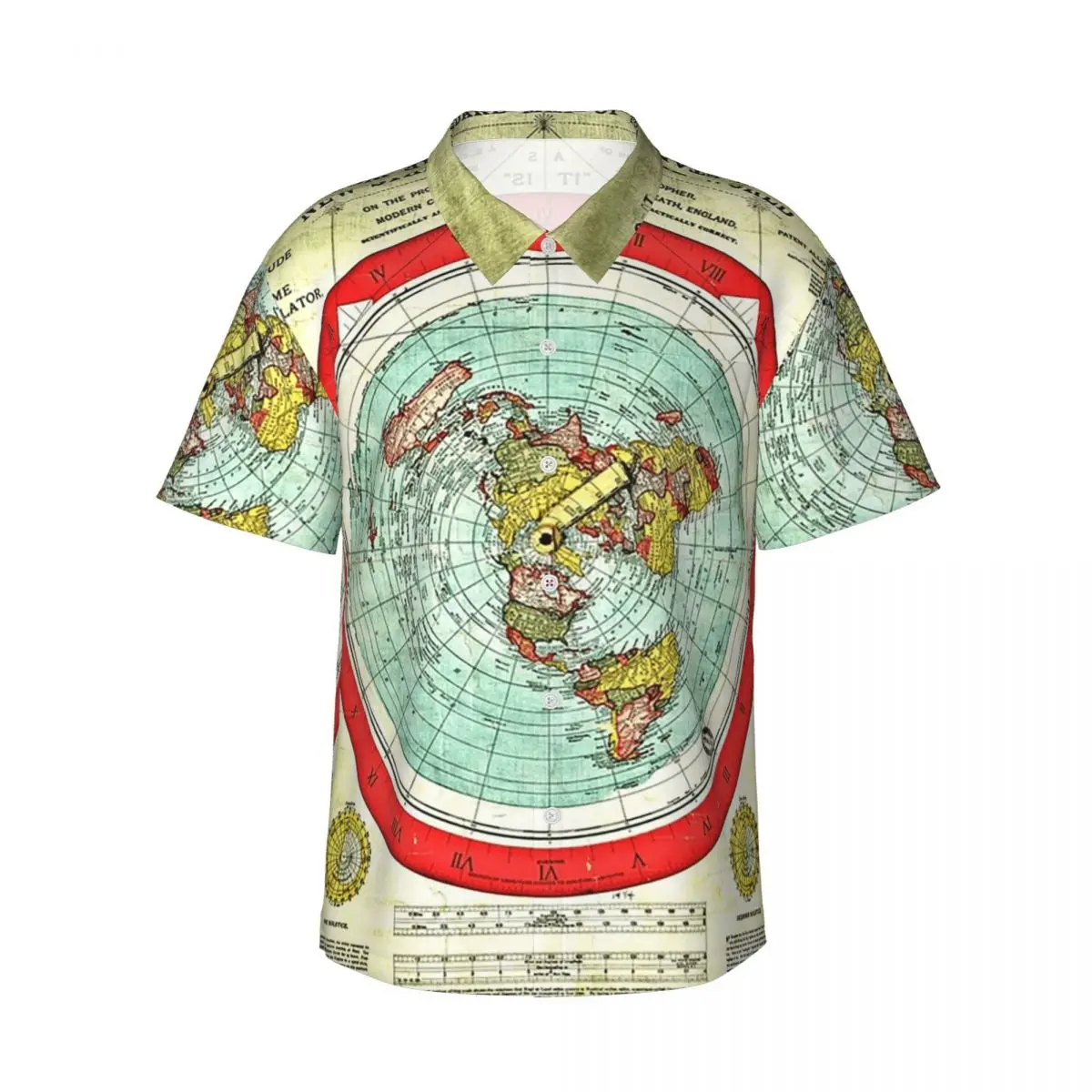

Gleason 1892 Flat Earth Map Research Flat Eart Men's Shirts Hawaiian Short Sleeve Shirt Casual Lapel Tops for Summer Beach