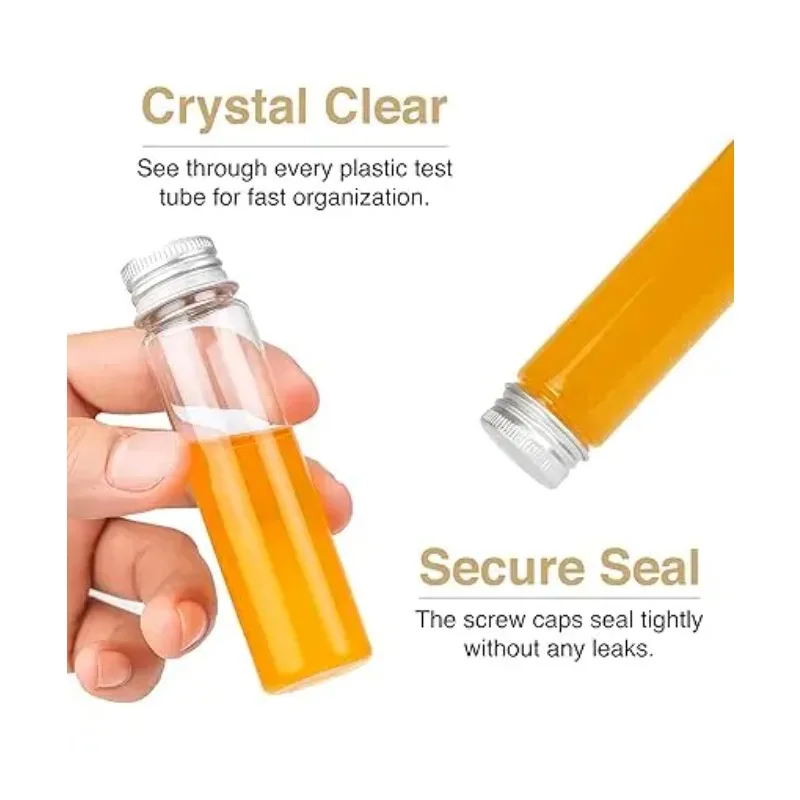 10pcs Plastic Test Tubes with Caps Test Tubes as Storage Containers for Candy, Beads, Powder, Sample Testing, Home & Party Décor