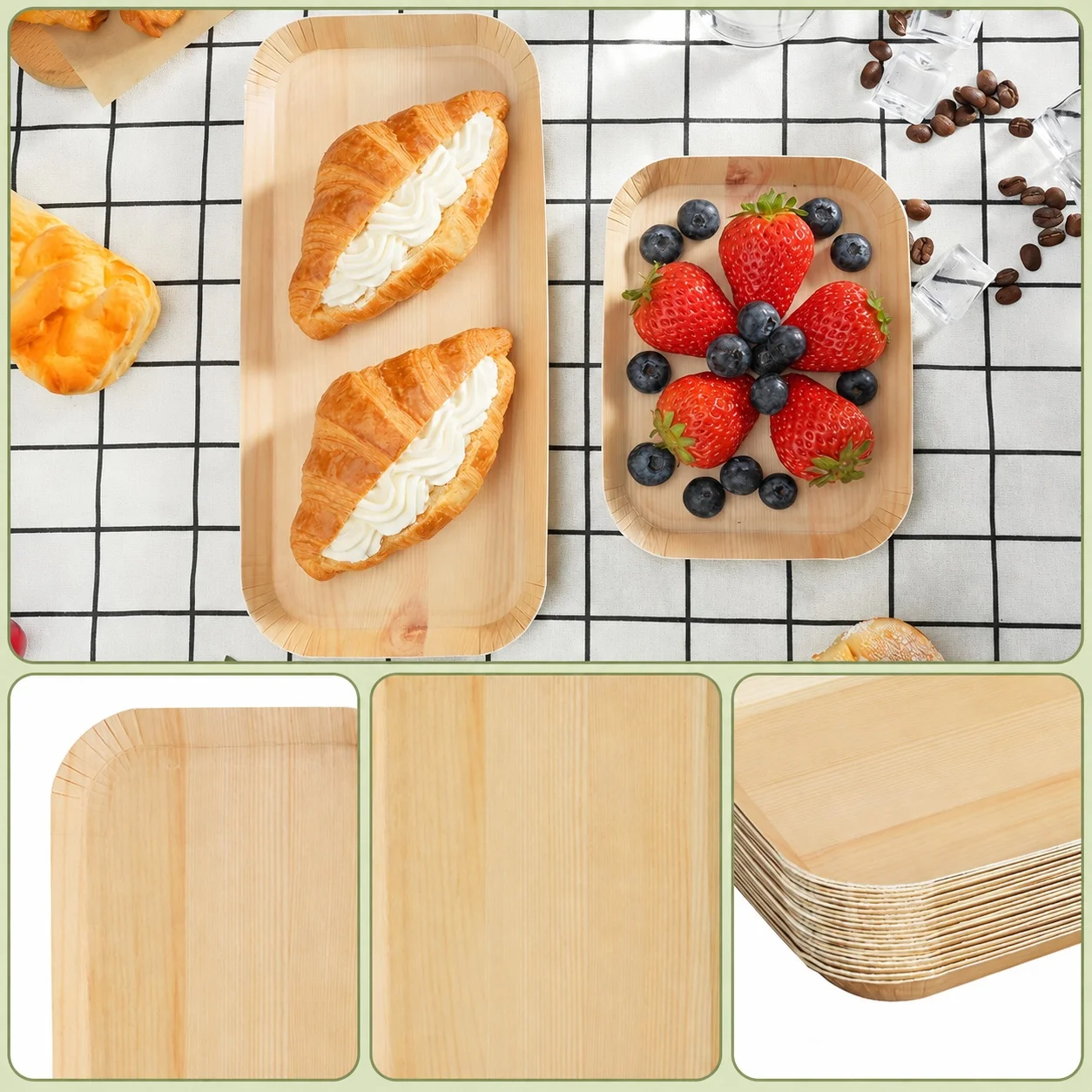 10pcs Disposable Wooden Effect Rectangular Plate Wooden Appearance Food Tray Family Gathering Outdoor Picnic Dessert Fruit Plate
