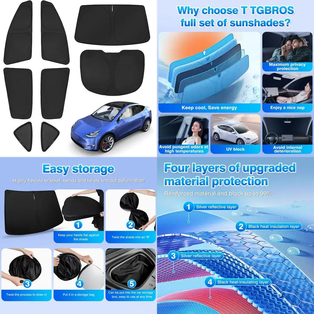 

Universal Car Window Shades 2020-2024, Thick UV Block, Blackout Privacy, 8PCS Cool Sunshades Set