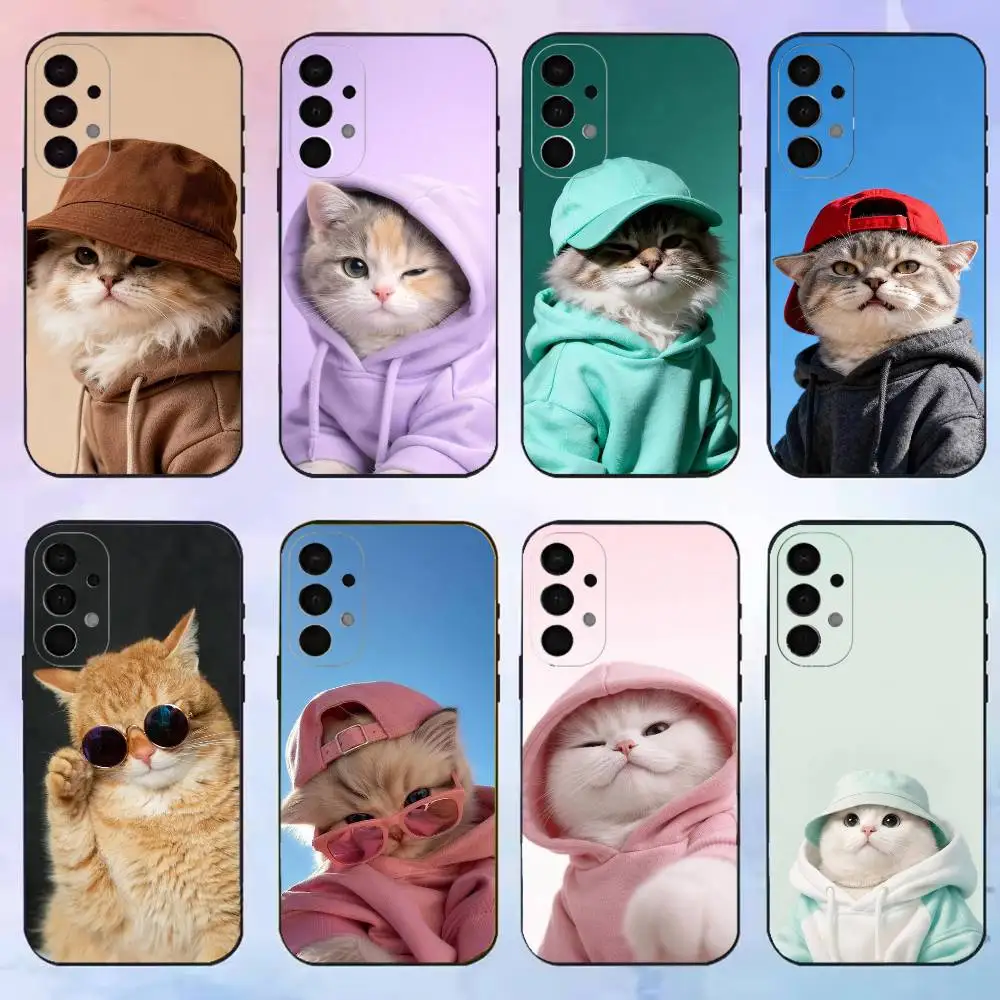 Funny Cute Cat Phone Case For phone Case For Samsung S25,24,21,22,23,30,Ultra,20,Plus,Fe,Lite,Note Black Cover