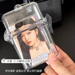 Portatarjetas de fotos de plástico, caja de almacenamiento transparente para sesión fotográfica de ídolo Kpop de 3 pulgadas con estuche organizador de colección de tarjetas de cuerda