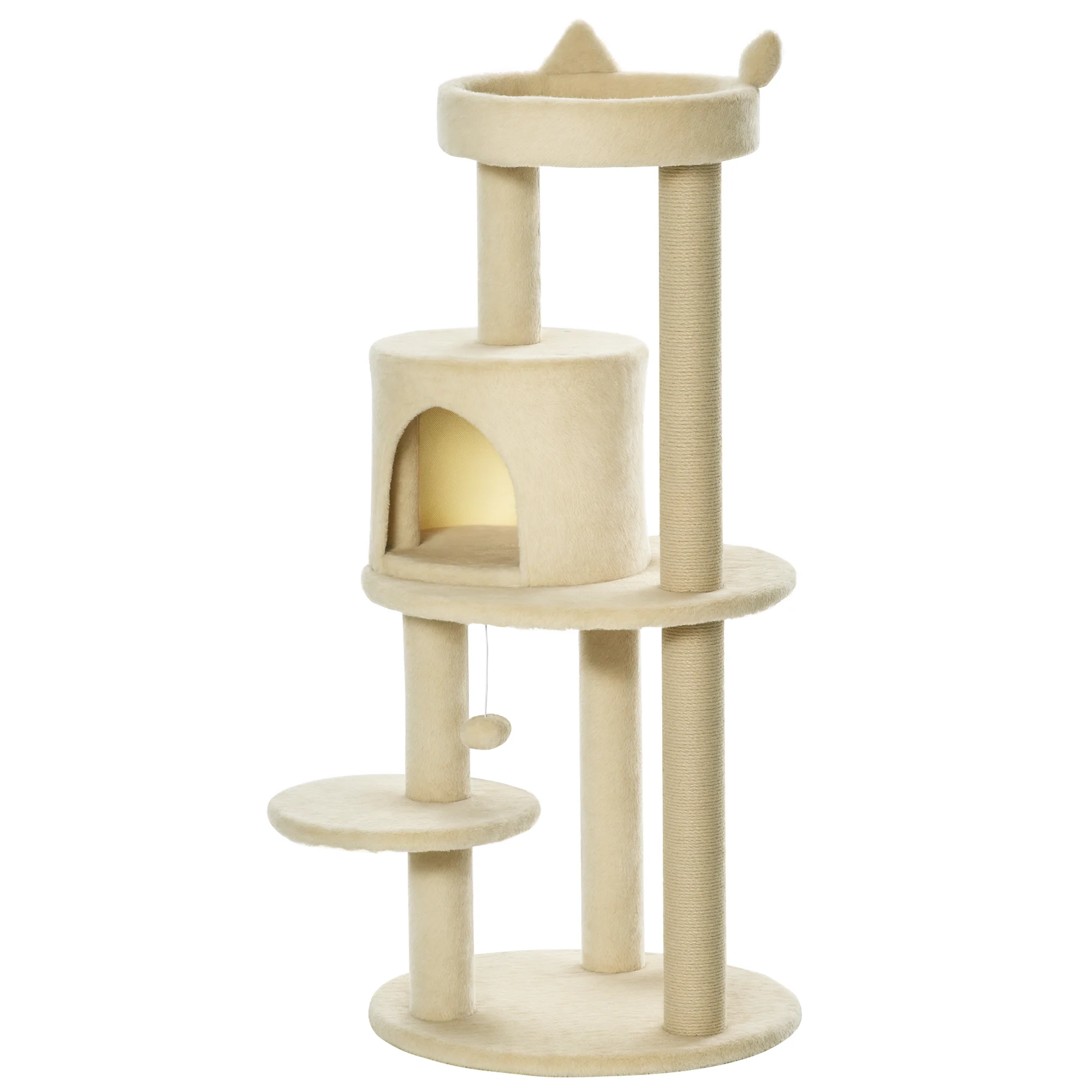 Pawhut 104 cm Krabpaal voor katten met platforms, schuilplaats, sisalpalen en bal 48x48x104 cm grijs