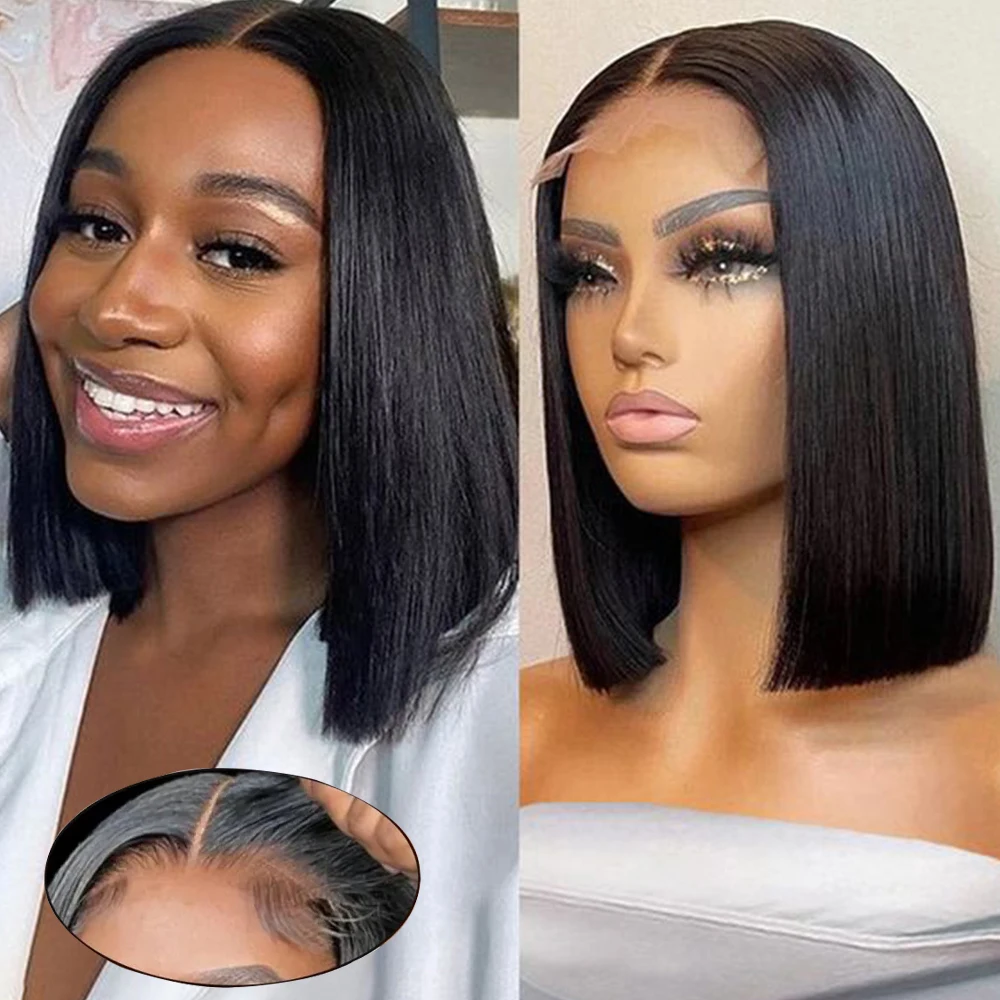 Short Bob Human Hair Wigs 13x4 HD Lace Frontal Black Human Hair Wig For Women 18Inch Brazilian Cheap Human Hair Wigs Pre Plucked