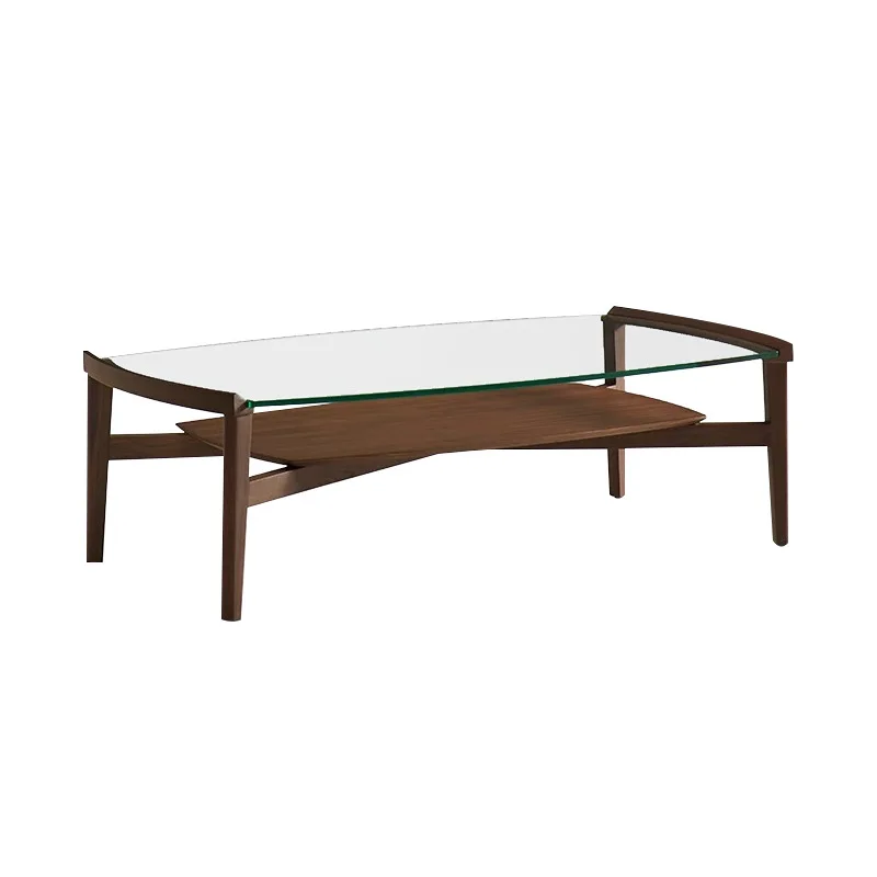 

Nordic style retro coffee table North American black walnut solid wood glass modern simple