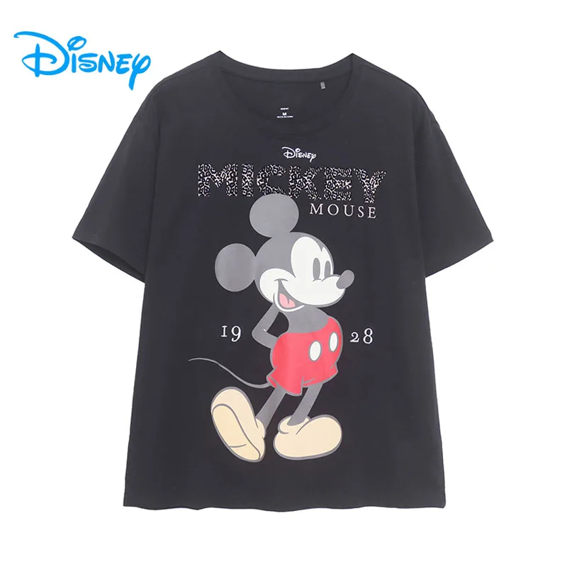 

Disney Embroidery Cartoon T Shirt O Neck Mickey Leopard Letter Tshirt Top Women Casual Loose Tee Short Sleeve Summer Streetwear