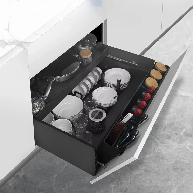 Kitchenware Storage Basket Tableware Spice Drawer Basket Cupboard Dish Rack Double Layer Kitchen Pull-out Slide Cabinet