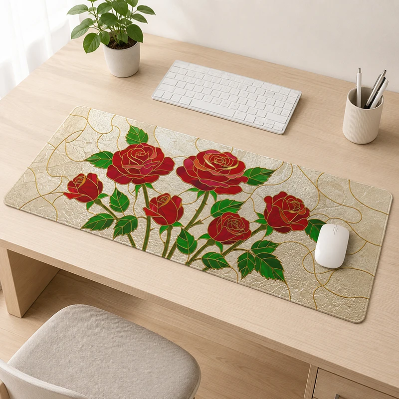 Mouse Pad Gamer Rose Stained Glass XL Large HD Home Custom Mousepad XXL Desk Mats Soft Carpet Office Non-Slip Mice Pad Table Mat