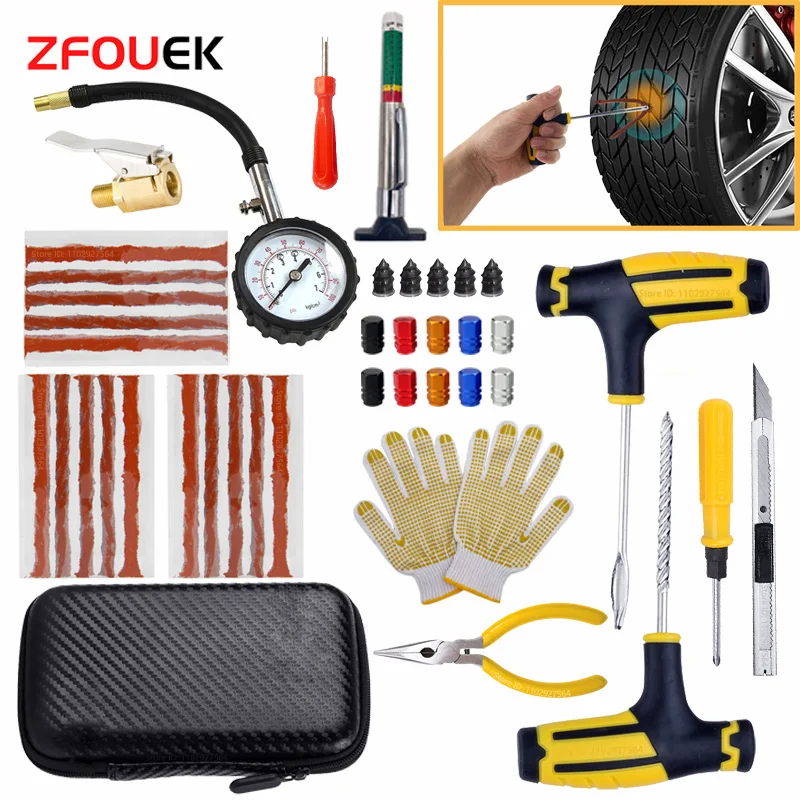 Car Tire Repair Kit Puncture Plug Tools Tyre Puncture Emergency for Tire Strips Stirring Glue Repair Tool Kit Car Accessories