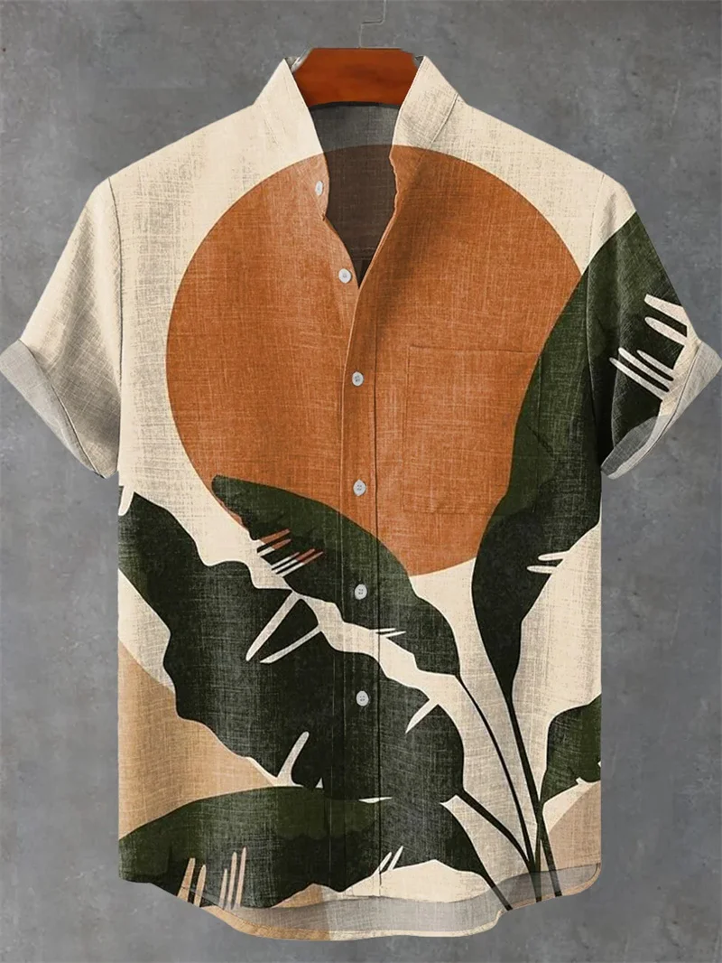New Men's Linen Short Sleeved Tiger Shirt With Summer Casual Octopus Pattern Print Fashionable Clothing  Camisa Hombre Top