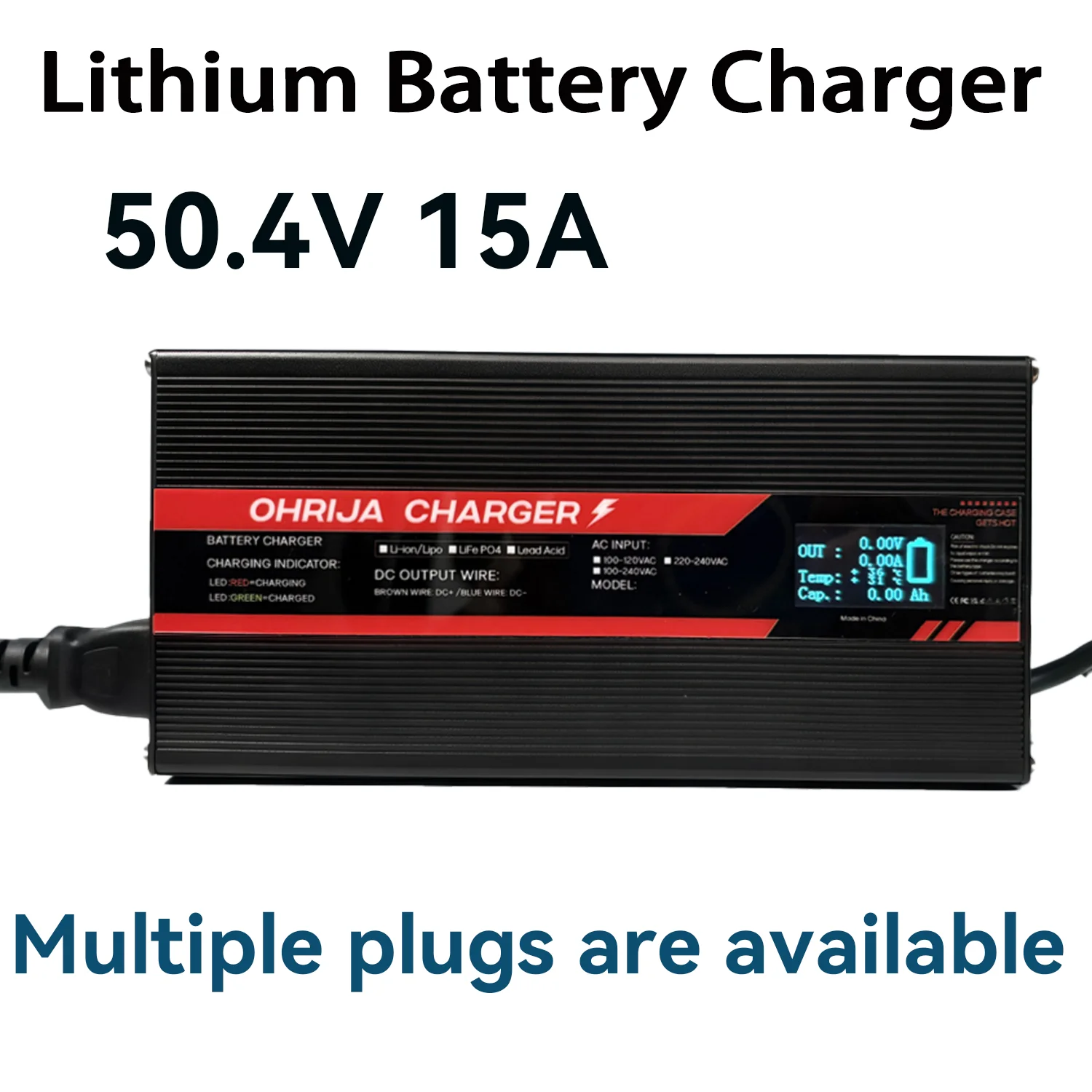 OHRIJA 50.4V 15A High power Fast Charger For 12 S 48V Li-ion Battery Charger igh-power intelligent display Aluminum shell case
