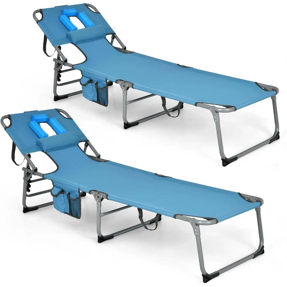 

Adjustable Tanning Chair - Foldable 5-Position with Face Hole, Pillow & Storage Pocket