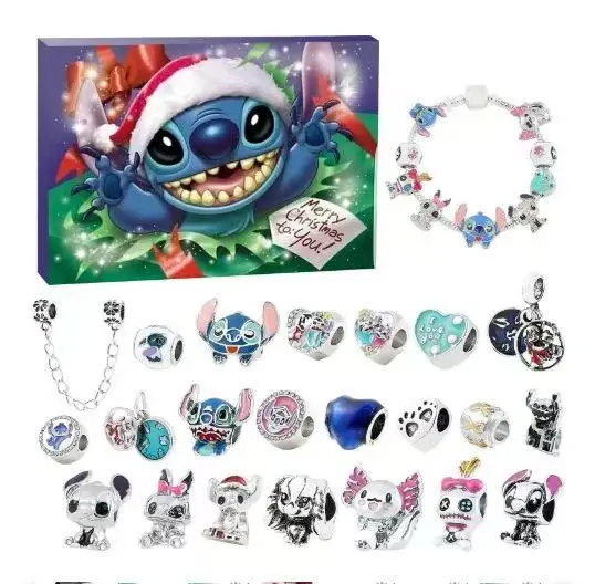 EN STOCK Stitch 2025 Calendario de Adviento de Navidad pulseras DIY fabricación de joyas calendario de cuenta regresiva de 24 días caja ciega de moda regalos Juguetes