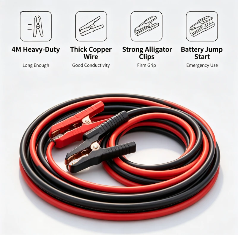 4‑Meter Car Battery Jump Lead Copper Connection Cable with Widened Gauge Automotive Emergency Starting Accessory for Vehicle Use