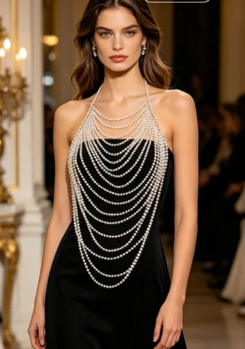 Multi-Layer Handmade Beaded Body Chain European Street Style Versatile Ladies Shoulder Chain for Various Occasions
