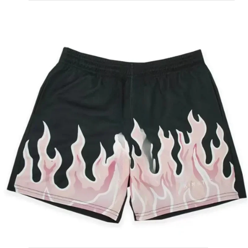 

2025 сетчатые дышащие мужские шорты для тренажерного зала, баскетбола, бега, быстросохнущие шорты, мешковатые модные шорты с пламенным принтом, летние шорты