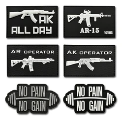 NO PAIN NO GAIN patches hook PVC AK AR luminous Badges Soft Rubber Tactical Patch For Clothing Bag DIY Accessories
