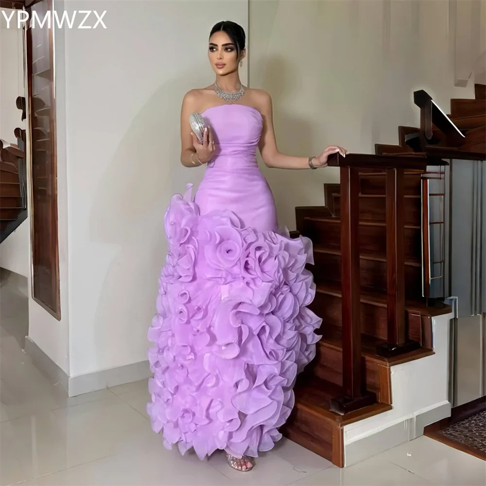 

Customized Evening Dress Formal Women YPMWZX Strapless Column Floor Length Skirts Fold Contoured Sleeveless Bespoke Occasion Dre