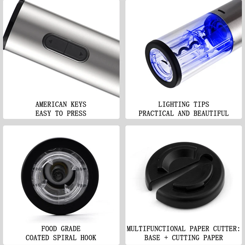 4in1 USB قابلة للشحن زجاجات نبيذ كهربائية فتاحة المفتاح المحمولة الفولاذ المقاوم للصدأ إخراج النبيذ الفلين أجهزة المطبخ المنزلية