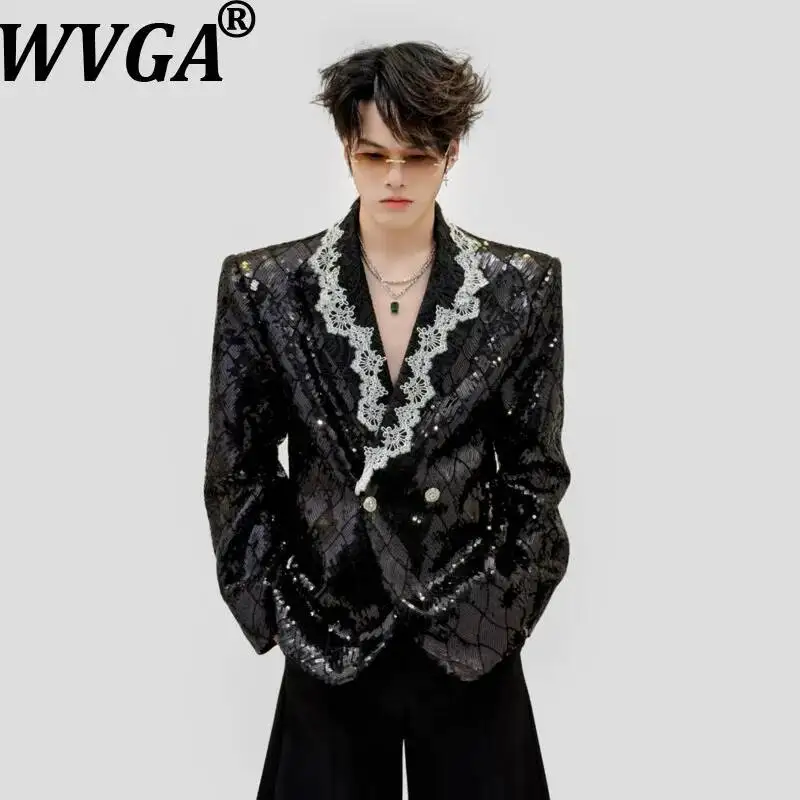 WVGA Spring Autumn New Men's Heavy Duty High-end Lace Trim Blazer Personalized Sequin Trendy Niche Chic Casual Jacket Ins W25247