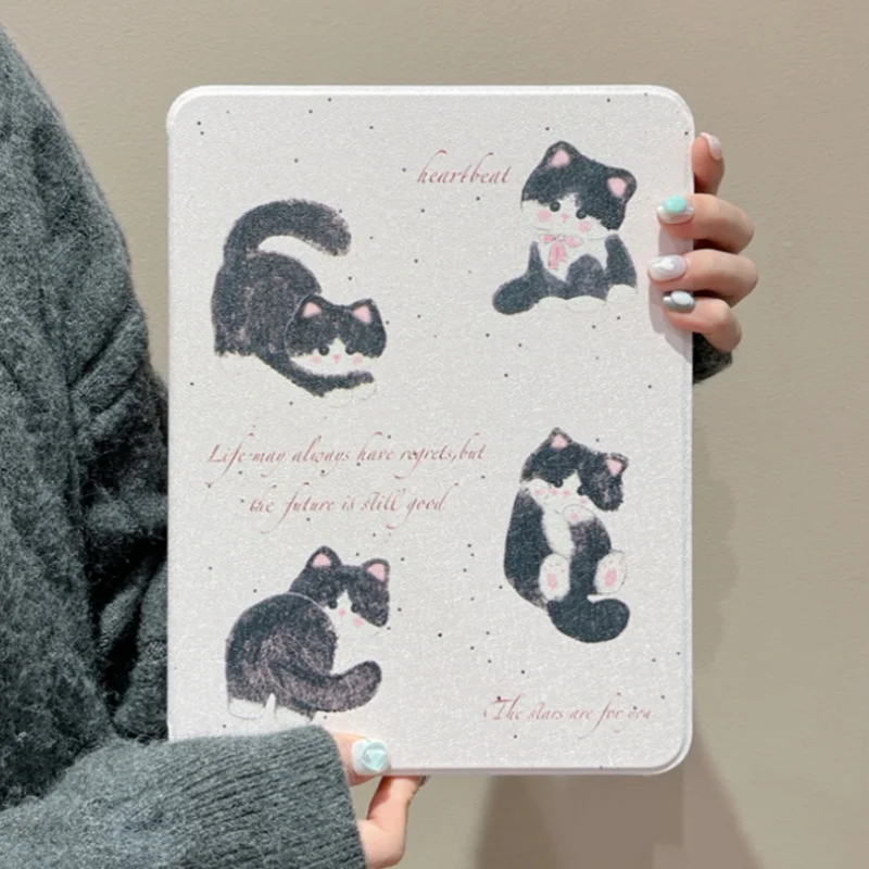 Super Cute Cat Protective Cover, Splash Ink, Suitable for iPadPro13 Inch, Apple iPad 9, Mini6, iPad Air5, 6, 10, 9 Tablet Shell