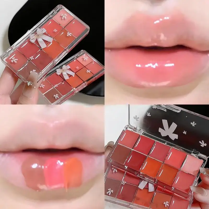 ลิปกลอส Palette กระจกคริสตัลลิปกลอส Moisturizing Water Glass สีแดงสีส้ม Lip Oil Balm เซ็กซี่อวบแต่งหน้า Jelly Lip Gloss