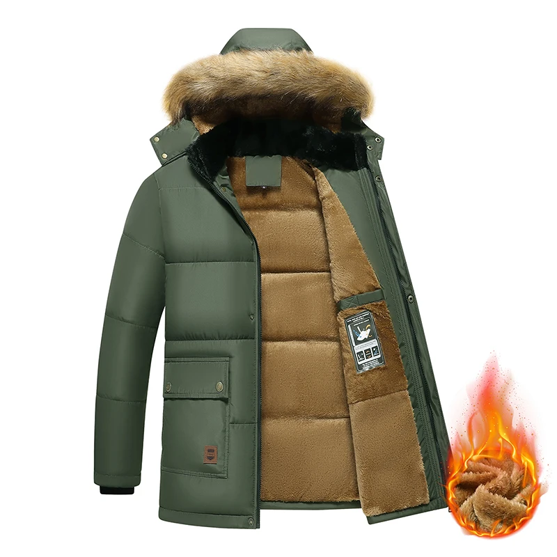 

Men Waterproof Hooded Fur Collar Parka Jacket Coat Men Autumn Fashion Casual Parkas Men Winter New Warm Thick Fleece Parkas