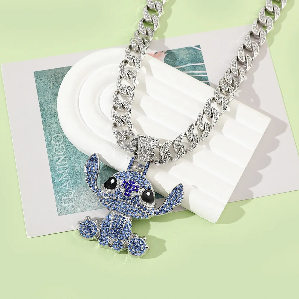 collana girocollo Stitch Disney per uomo e donna Collana con ciondolo cubano punto diamante accessori personalizzati Halloween