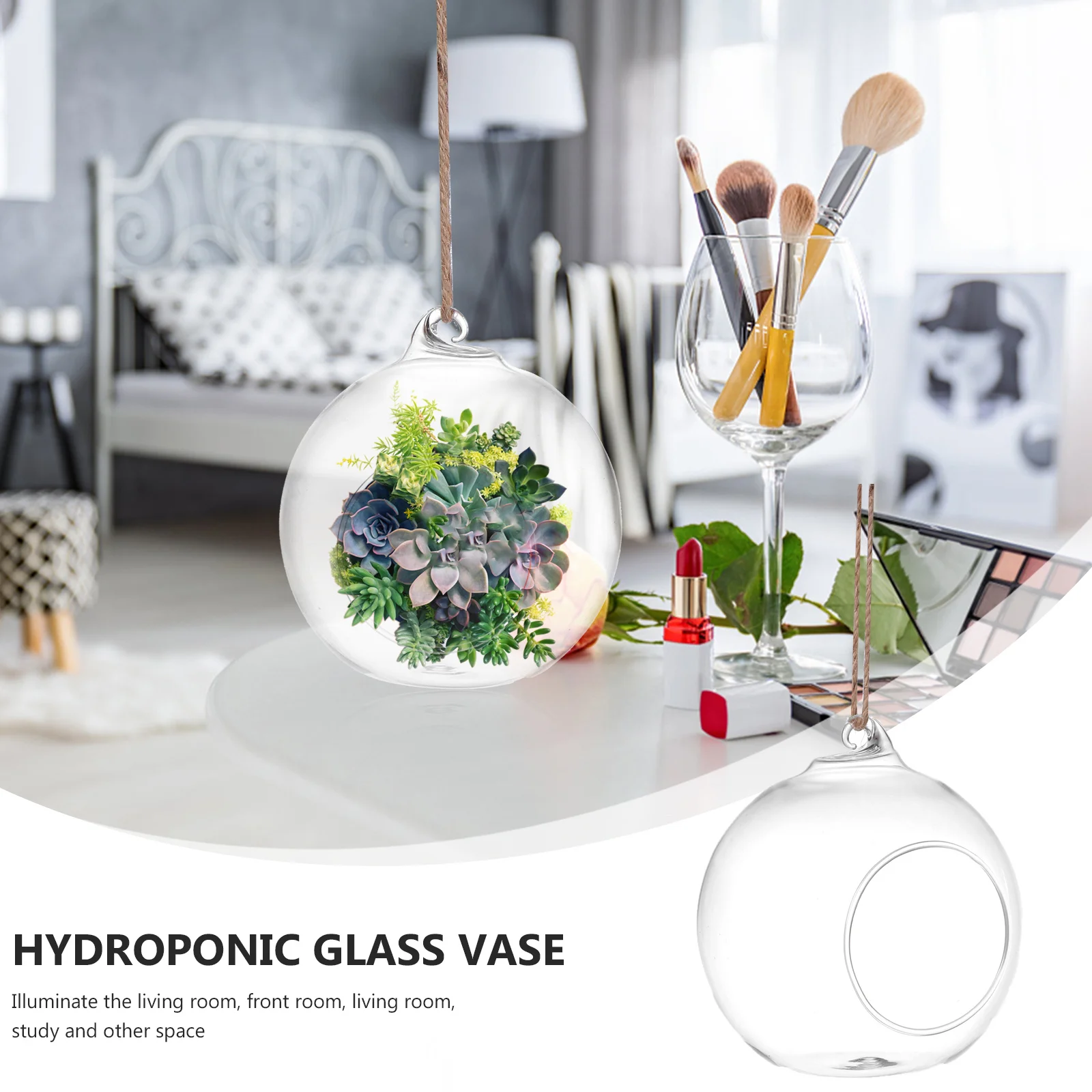 

6Pcs Glass Plant Terrariums Hanging Succulent Holders Clear Flat Bottom Vase Home Decor Glass Terrarium Terrarium Holder