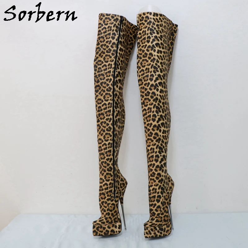 Sorbern Leopard Fetish Ballet Boots For Women Platform Crotch Thigh High Drag Queen Crossdresser Bdsm Custom Leg Shaft Leg Width