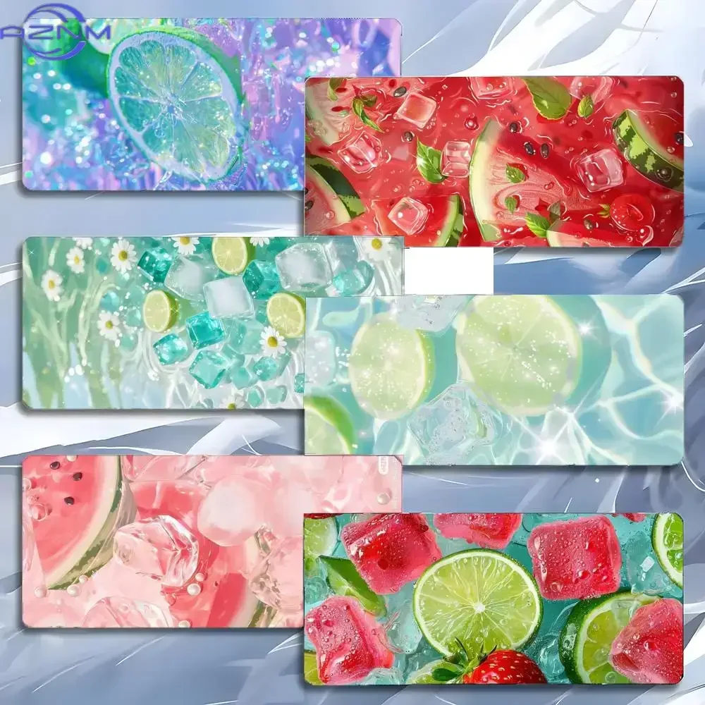 Summer Fruit Ice Watermelon Lime Mousepad Rubber Non-Slip Large Desk Mat Fresh Sparkling Fruit Ice Cube Art Keyboard Pad for Gam