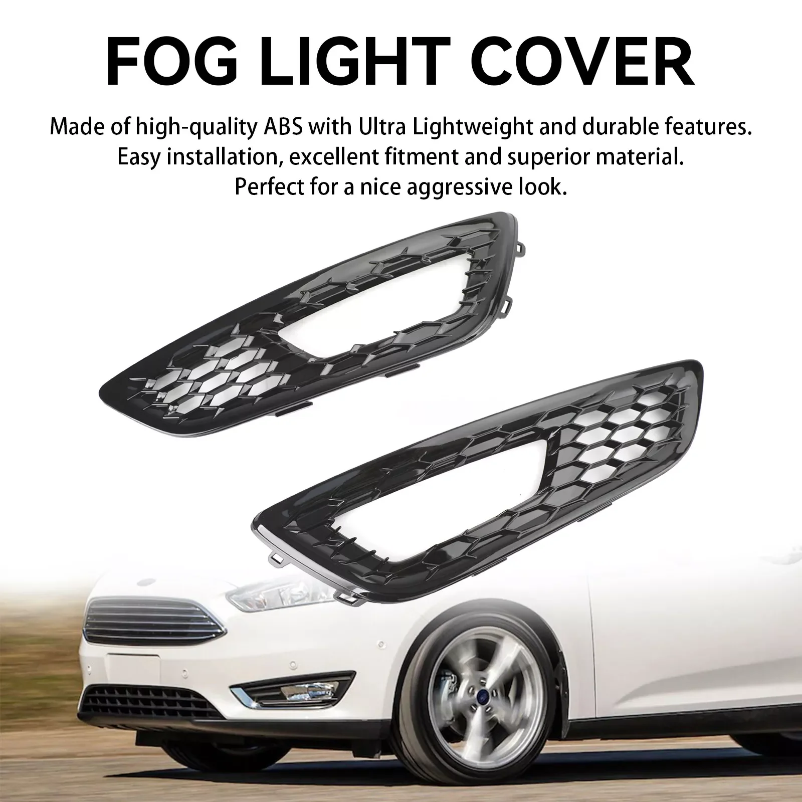 Pair Gloss Black Honeycomb Mesh Front Bumper Fog Light Lamp Cover Grille Bezel Grill Fits For Ford Focus MK3 S SE 2015 2016 2017