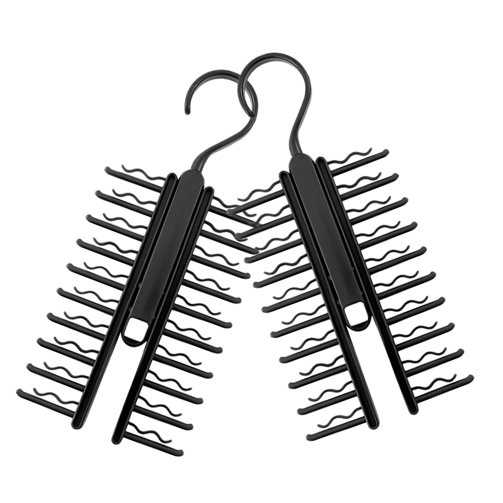 

2 Pcs Tie Scarf Belt Organizer Hanger Large Capacity 20 Slots Foldable PP Material Black Home Closet Storage Solution