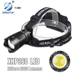 Super Power XHP360 Lamp Bead LED Headlamp 8000 Lumens Headlight Brightest Light Suitable for Fishing, Exploring, Hunting, Etc.