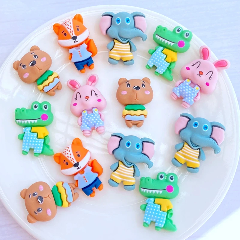 10Pcs New Cute Mini Cartoon Animal Resin Figurine Crafts Flatback Cabochon Ornament Jewelry Making Hairwear Accessories