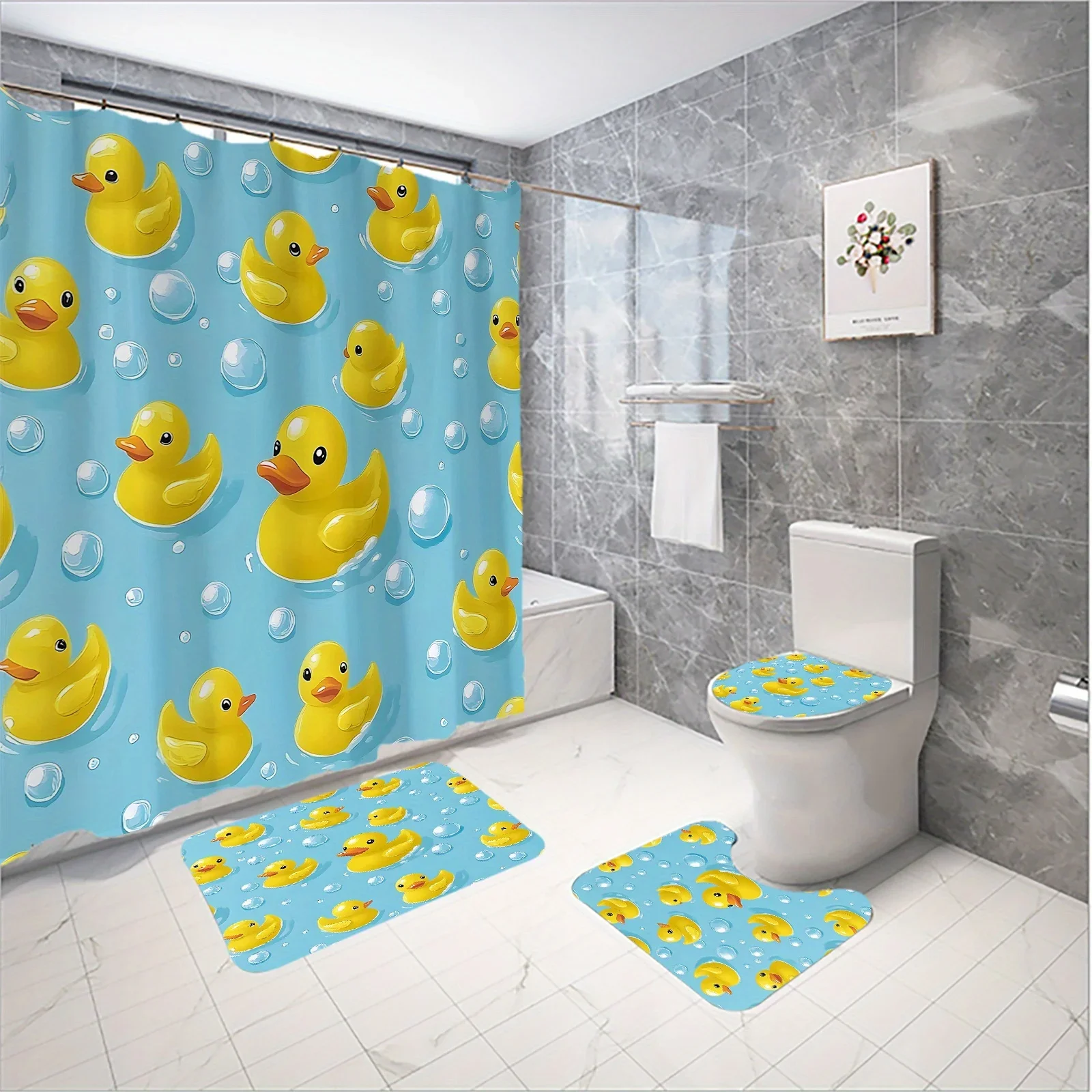 

Желтая утка, набор из 4 предметов для ванной комнаты, водонепроницаемая занавеска для душа, нескользящие коврики, мягкий материал из микрофибры, забавный и практичный дизайн