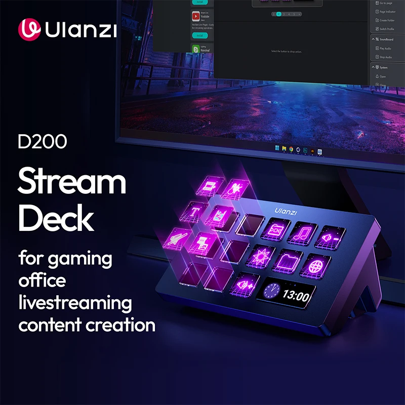 Ulanzi Stream Deck D20015-Key Customizable Visual Keypad For Gaming Live Stream Office Content Creation Windows MacOS Compatible