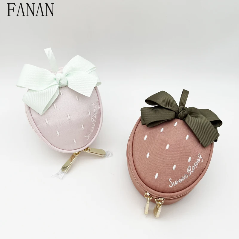 

Strawberry Fashion Jewelry Box Cute Bow Make Up ladies Hanging Bag Storage 2525 New Sundries Sweet Women's Cosmetic Bags