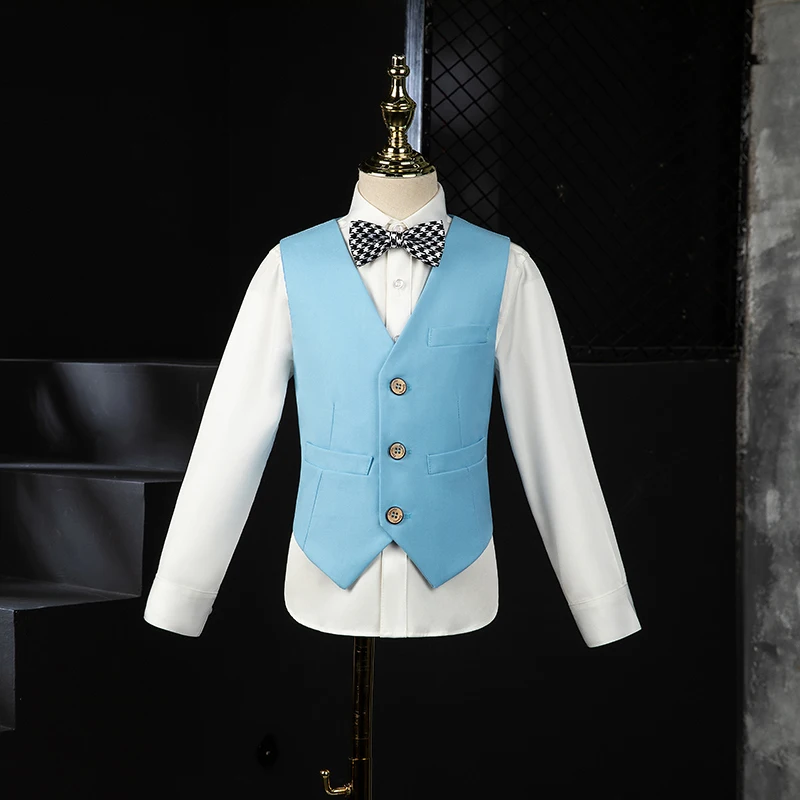 Flower Boys Ceremony Blue Suit Kids Formal Jakcet Vest Pants 3PS Tuxedo Wedding Dress Children Birhtday Party Photograph Costume