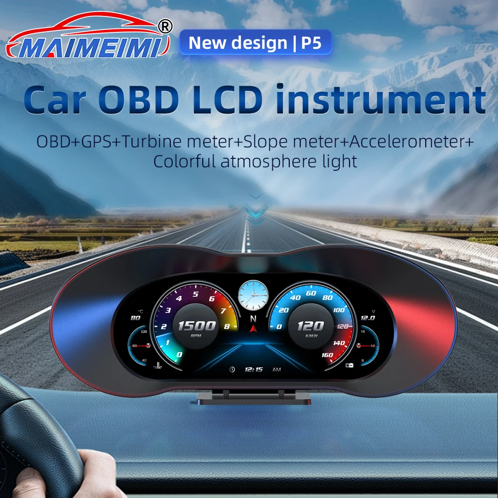 

NEW Multi-function Full LCD Instrument OBD+GPS Dual System HUD Fuel consumption Oil temperature Turbo pressure Oil pressure