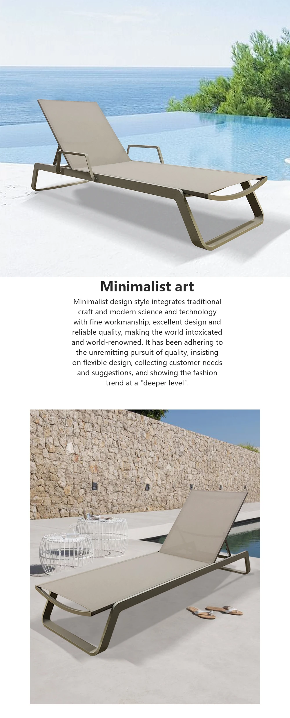 알루미늄 간편 설치 야외 라운지 의자 파티오 정원용 선베드 수영장 가구 라운저 선체어