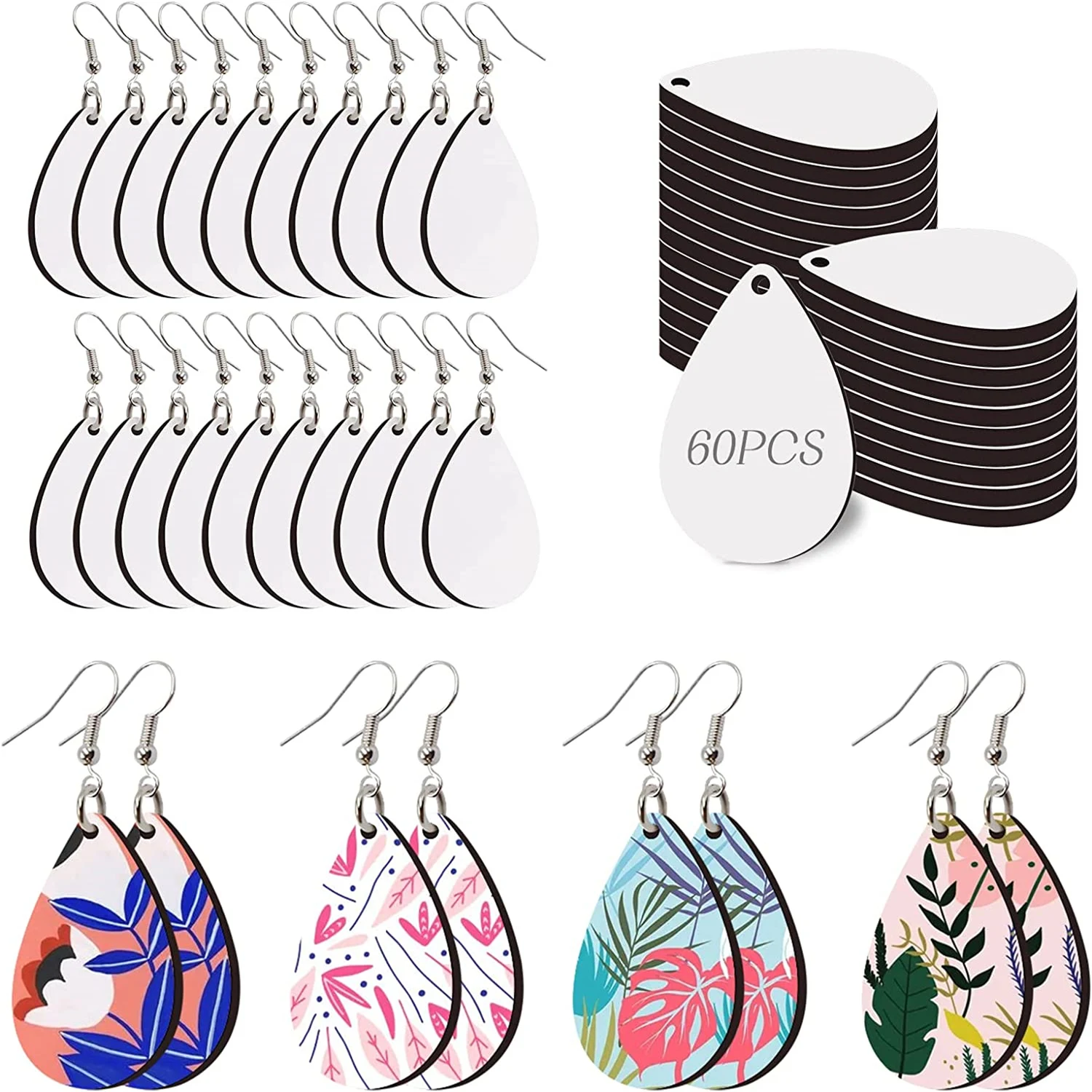 Sublimation Earrings Blank Unfinished Waterdrop Heat Transfer Product for Keychain Pendant Jewelry DIY Craft Making Supplie Tool