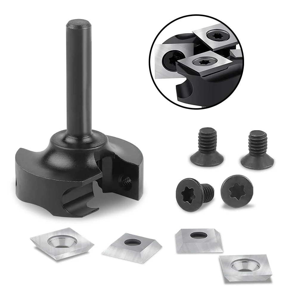 6.35/8/12mm Shank CNC Spoilboard Surfacing Router Bit，2+2-Flutes Wood Planer Bit,Insert Carbide Slab flattening milling cutter