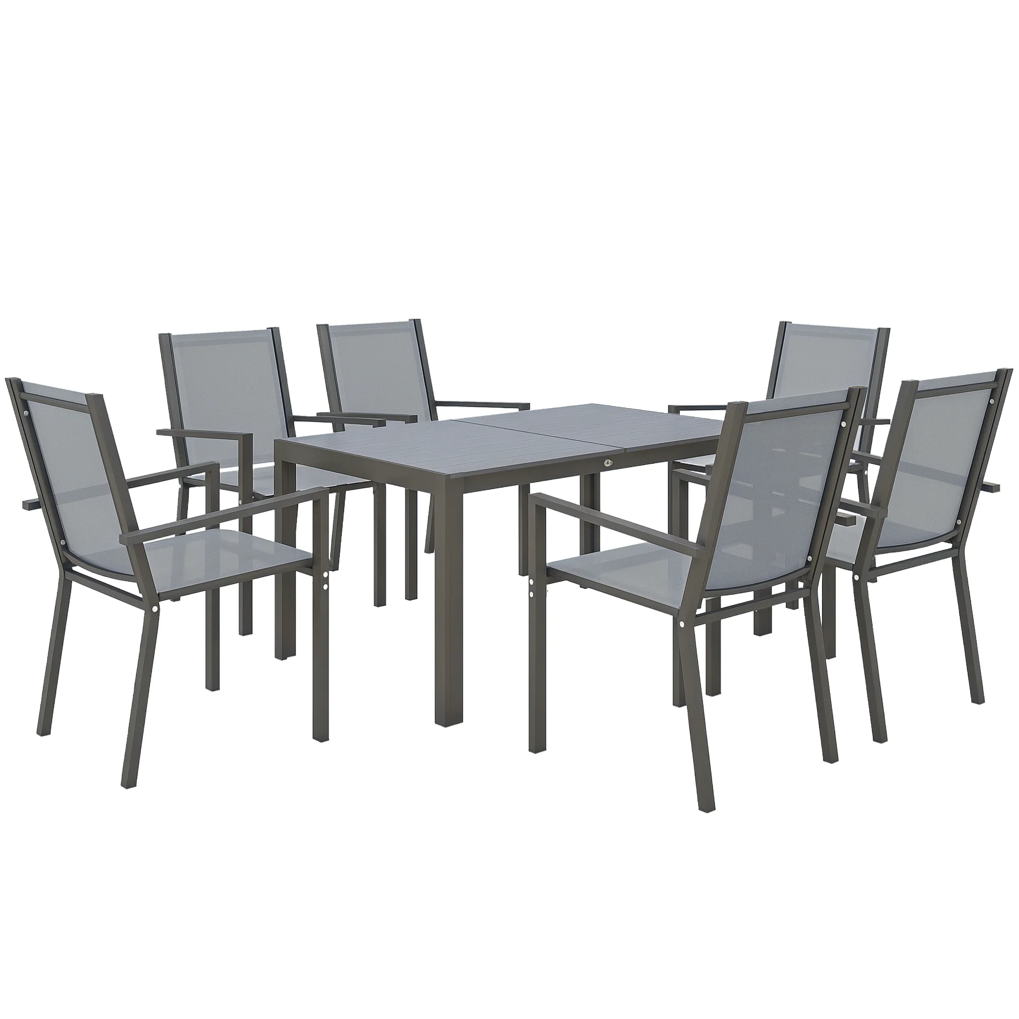 Ensemble table et chaises de jardin Outsunny avec chaises empilables et structure en acier pour terrasse et patio, gris clair