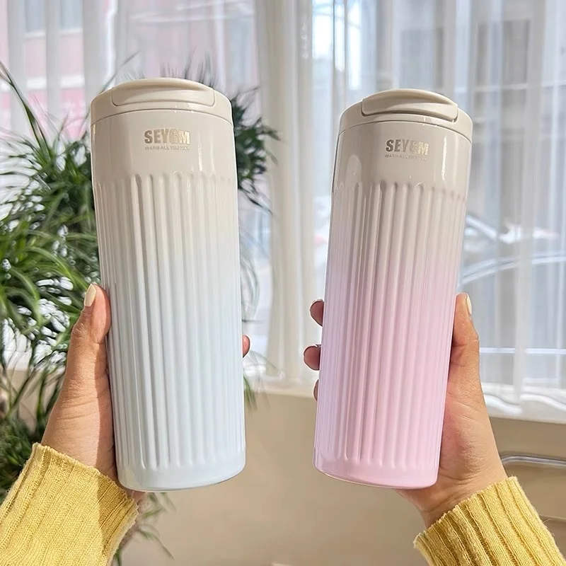 

High Value Gradual Change Color Coffee Cup Stainless Steel Thermos Cup Student Outdoor Double Drink Portable Car Water Cup