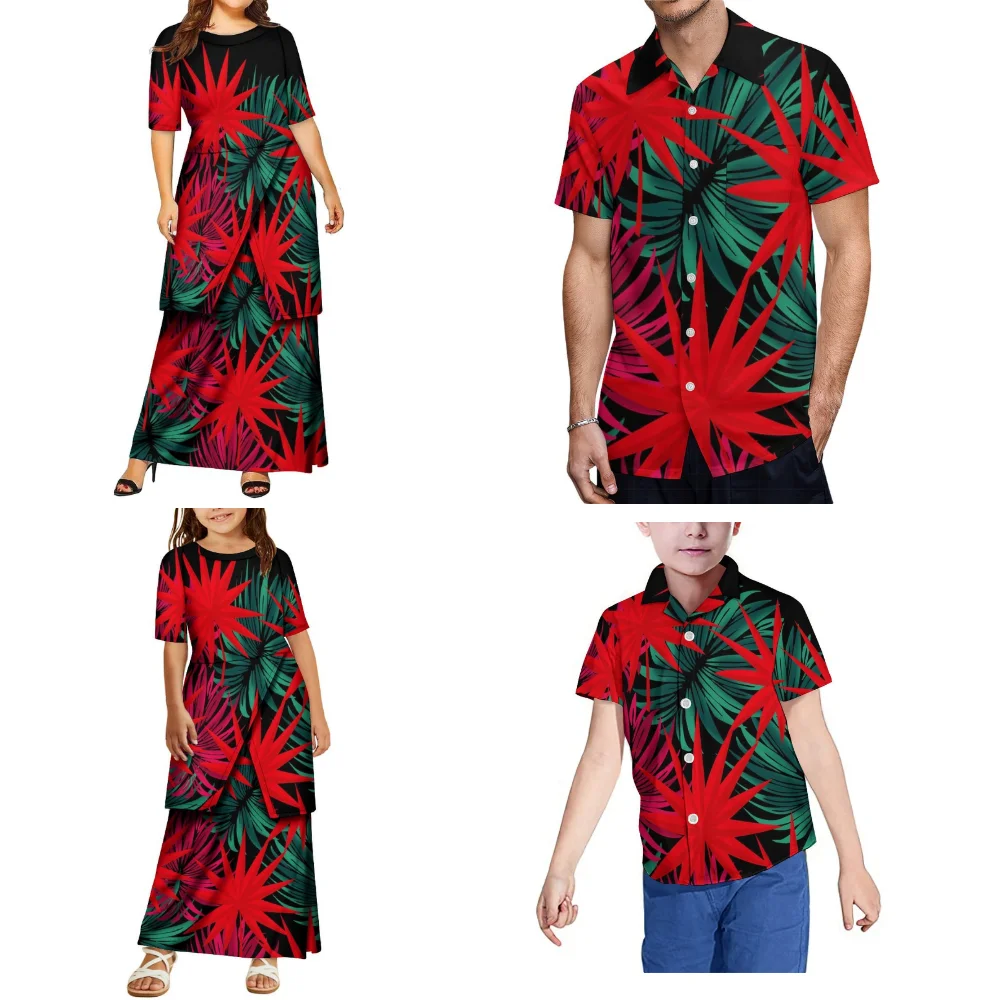 Summer Round-Neck Parent-Child Outfits Polynesian Family Wear Casual Adult And Children'S Sets Custom-Made Boys' Shirts